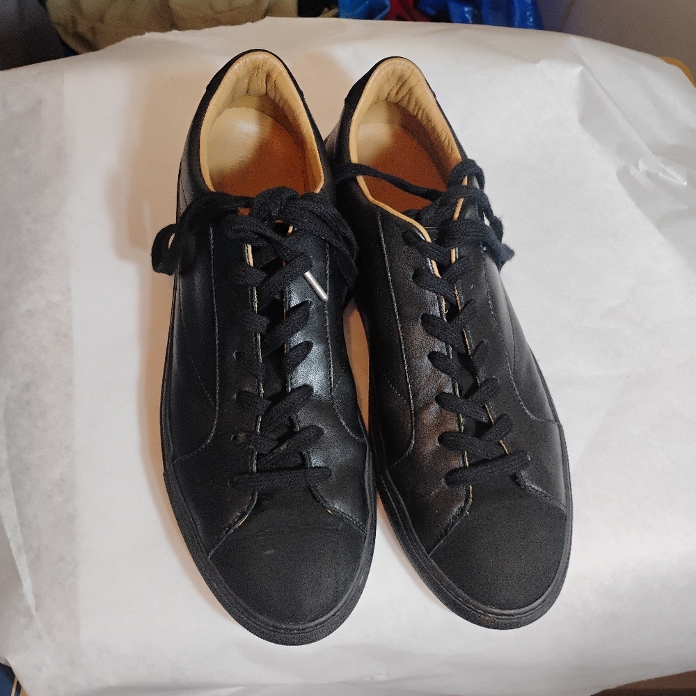 John Varvatos 315 Triple Black Leather Low Top Sneakers  Size 11.5